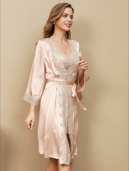 100% silk lace nightgown set11