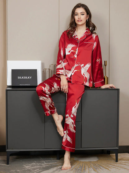 100% Silk Printed Classic Binding Trim pj Set