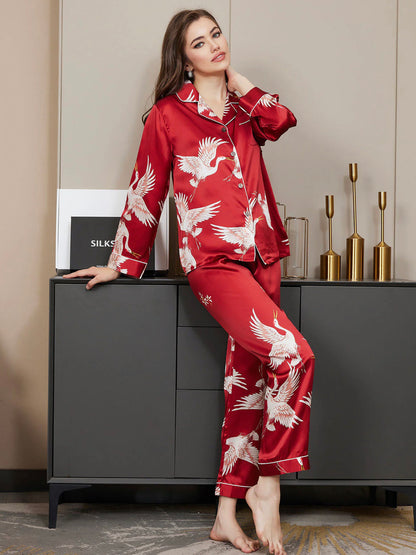 100% Silk Printed Classic Binding Trim pj Set