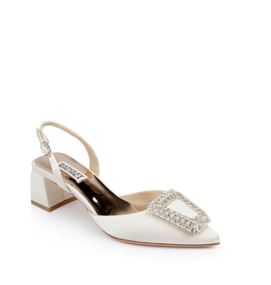 Badgley Emmie Block Heel Slingback with Crystal Buckle