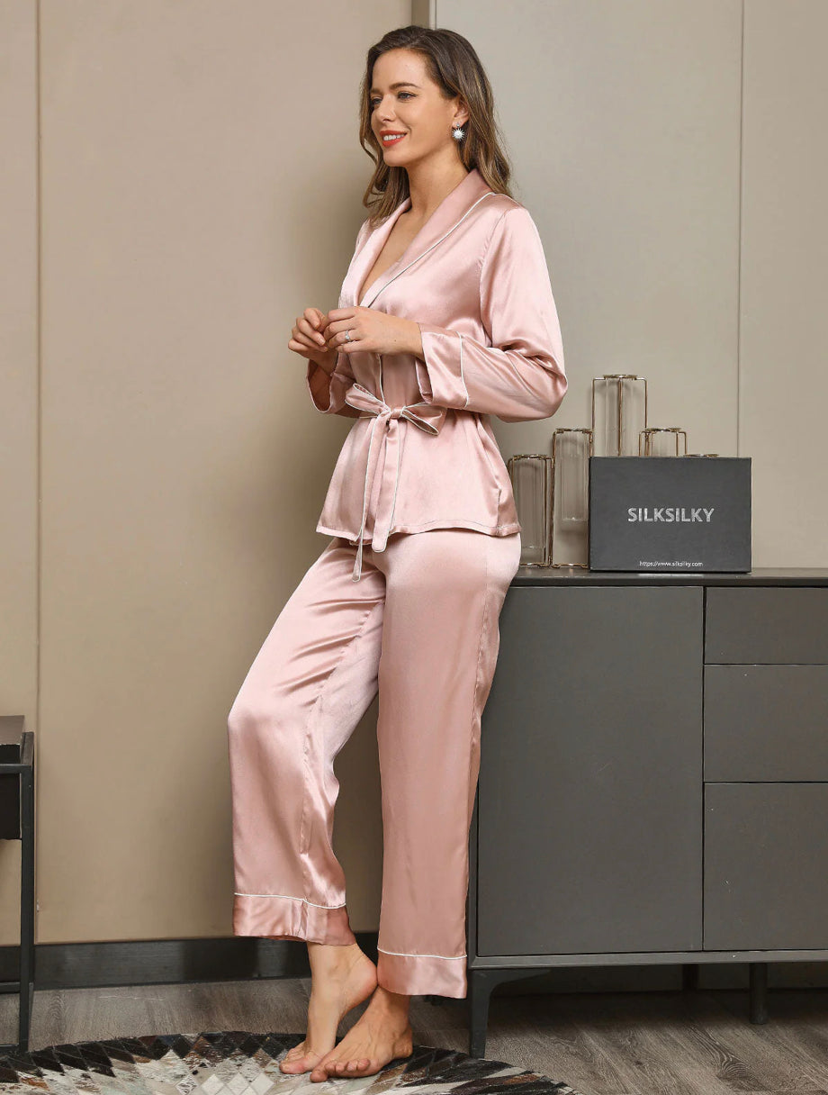 100% Silk belted pj set