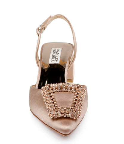 Badgley Emmie Block Heel Slingback with Crystal Buckle