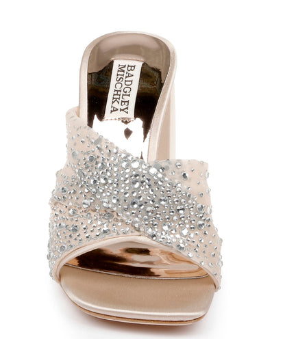 Badgley Camelia Crystal-Embellished Peep-Toe Mules with Block Heel