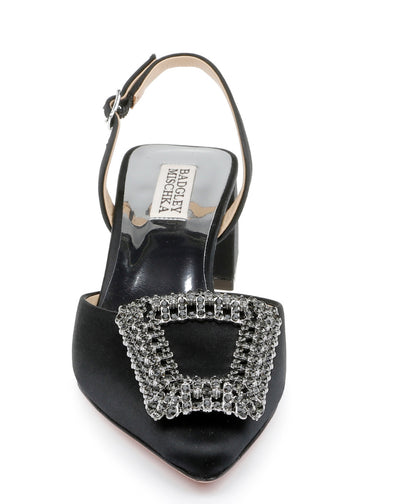 Badgley Emmie Block Heel Slingback with Crystal Buckle