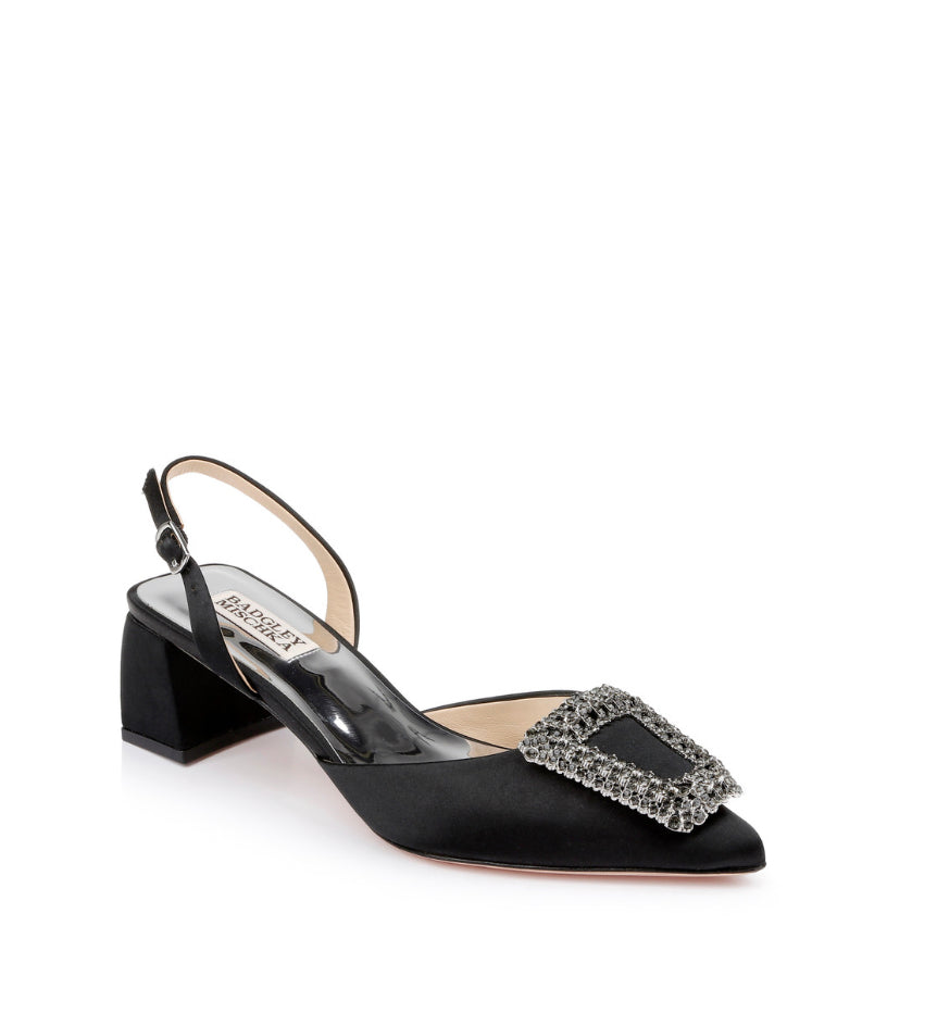 Badgley Emmie Block Heel Slingback with Crystal Buckle